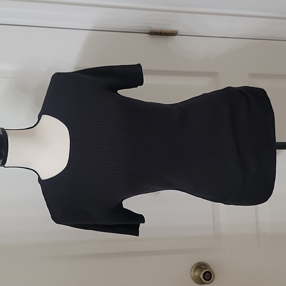 Zesica Size L Black Ribbed Stretchy Short Sleeve Knit Sweater, Exc. Used Cond. - Picture 1 of 11